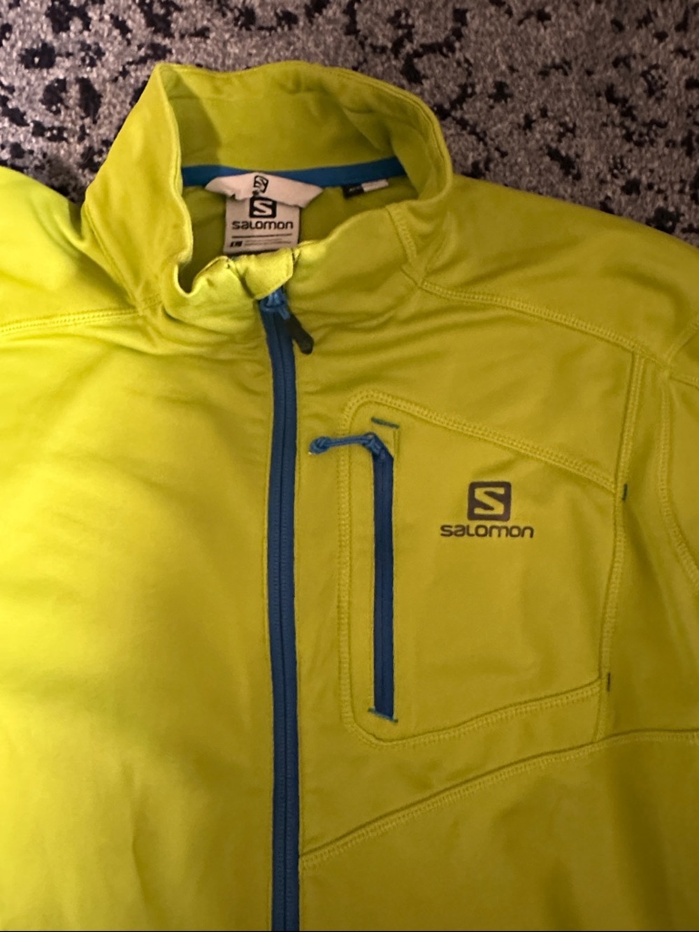 Salomon Men's Neon Lime Performance Jacket with Blue Trim - Picture 3 of 4